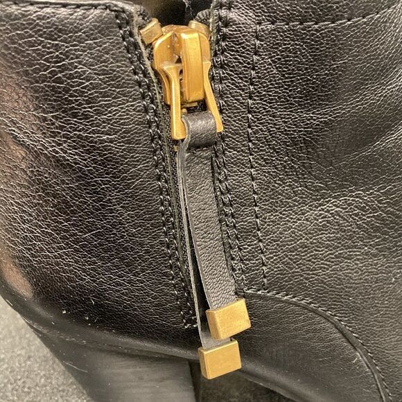 Franco Sarto Black Heeled Almond Toe Double Sided Gold Zipper Diana Bootie - Picture 2 of 12